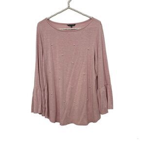 Hannah Long Bell Sleeves Pink Pearl Pullover Rayon Blouse Women’s Size Large